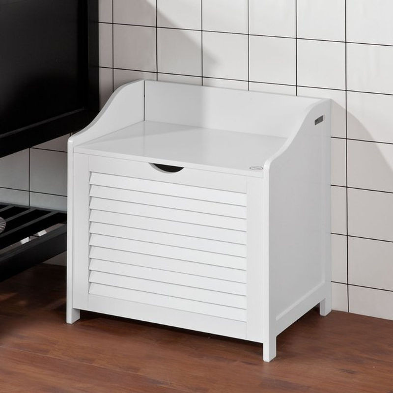SoBuy Schuhbank und Wäschebank mit herausnehmbarem Wäschesack in Weiß, Modern und Minimalistisch, B/T/H: 50 x 35 x 53 cm - Bild 1