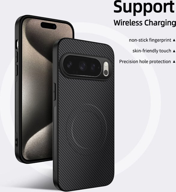 Fudusaidman Magnetische Telefonhülle mit Kohlefaser-Textur für Google Pixel 10, 9 Pro XL, 9A, 8A, 8 Pro mit MagSafe und PC-Rückseite in Schwarz und Lila - Bild 1