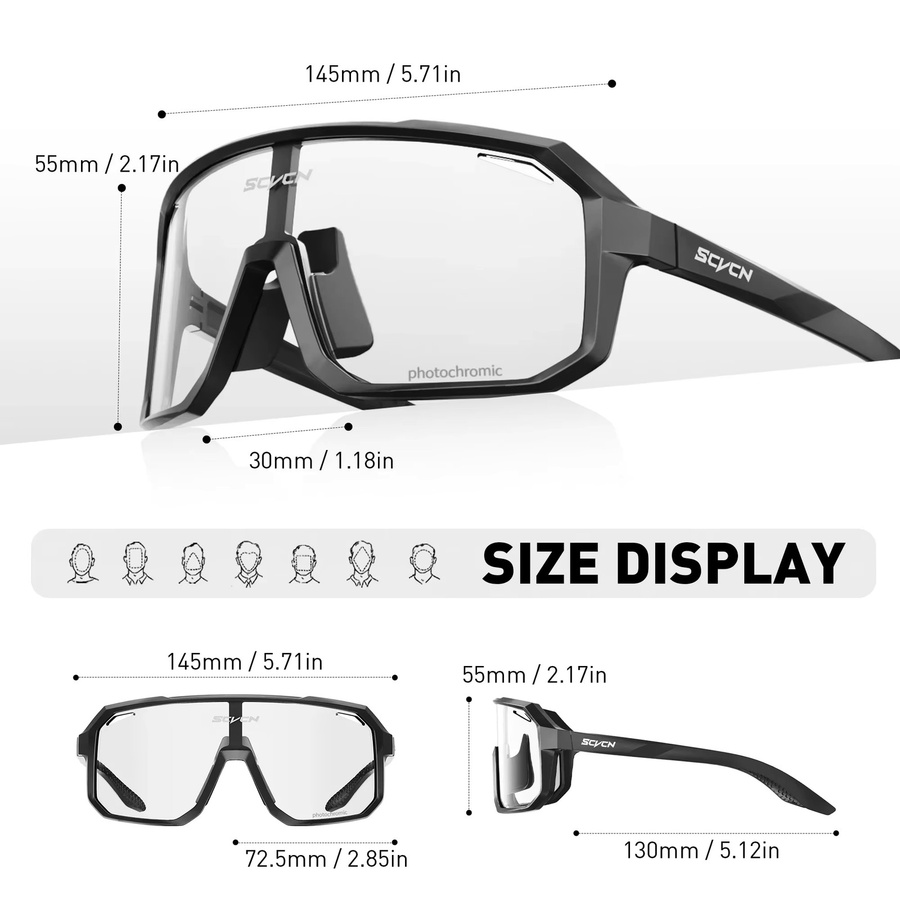 SCVCN Sportsonnenbrille, Photochrome, Vollrand, Schwarz, Unisex - Bild 5