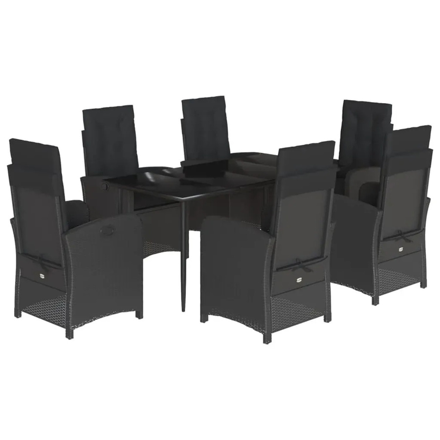 vidaXL 7-teilige Garten-Essgruppe aus Poly-Rattan in Schwarz mit Kissen und Glastisch - Bild 2