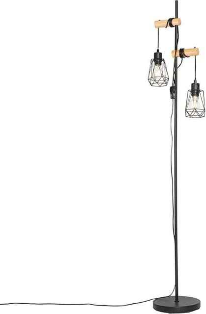 QAZQA Land Stehlampe Dami Frame in Schwarz mit Holz, dimmbar, 2 E27 Leuchten für Stimmungsbeleuchtung - Bild 1