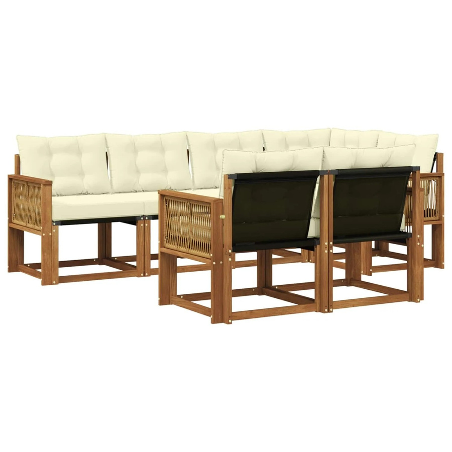 vidaXL Outdoor-Sofagarnitur L-Form aus massivem Akazienholz mit 7 Textilene-Kissen in Natur und Creme - Bild 2
