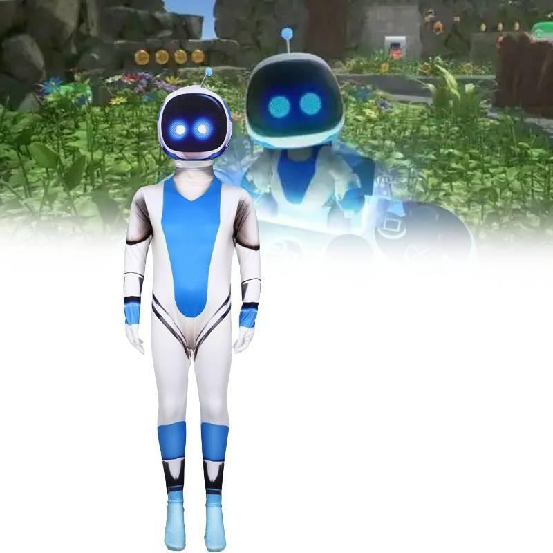 DewBloom Astro Bot Cosplay Kostüm Jumpsuit Weiß Blau - Bild 3