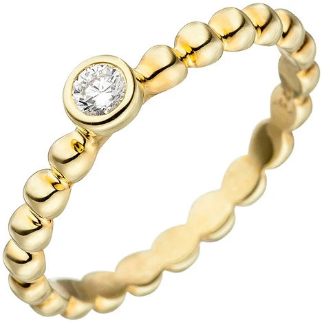Colfem Ring Damen, 925 Silber, gold vergoldet, Zirkonia, Ringgröße 50 - Bild 1