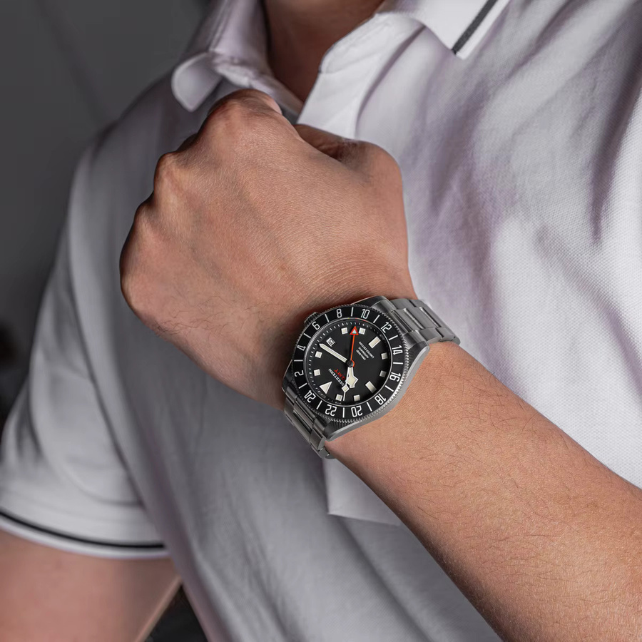 SEESTERN Armbanduhr Titan, Automatik, GMT, Saphirglas, Schwarz, Herren - Bild 3