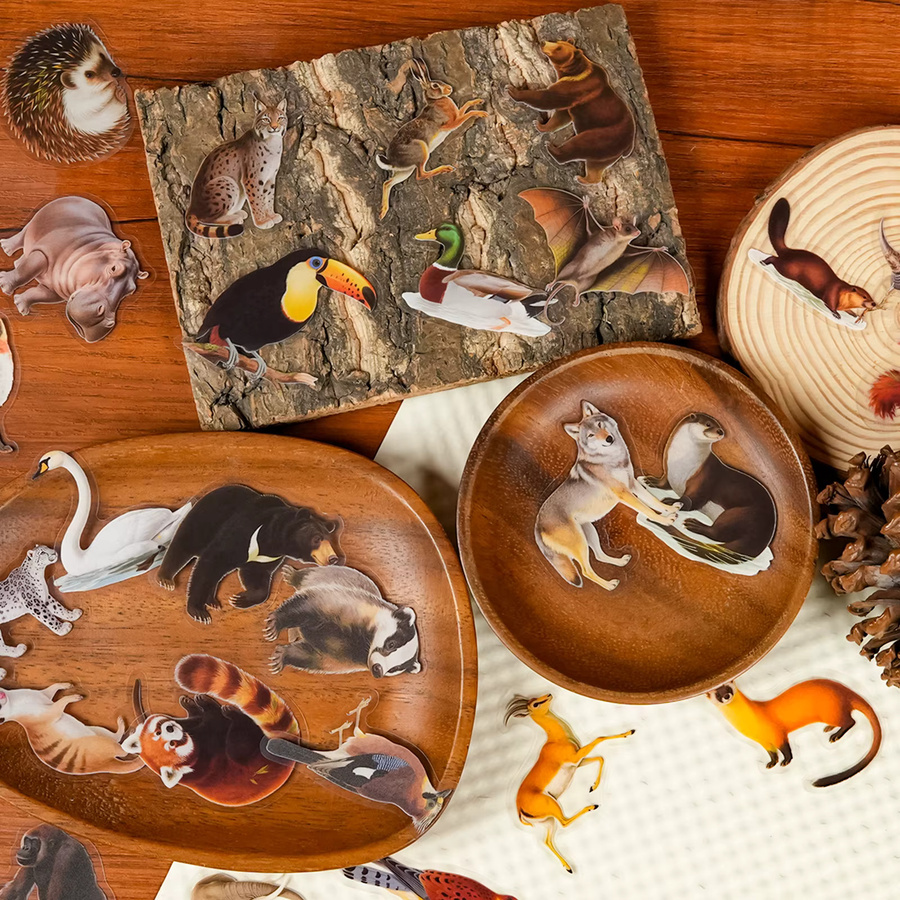 Realistische Waldtier Aufkleber Set mit 56 oder 112 Stück, transparent und mehrfarbig, ideal für DIY-Projekte und Schreibwaren - Bild 4