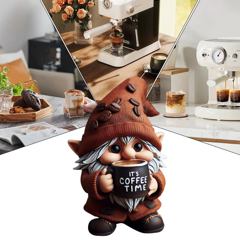 Handgefertigte Zwergen-Figuren aus Kunstharz mit Kaffeethema in Mehrfarbig zur Dekoration für dein Esszimmer oder deine Küchentheke - Bild 5