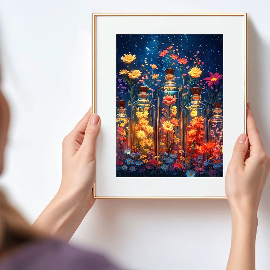 Huacan DIY Diamantmalerei Gänseblümchen in Vase als Diamant Stickerei Set mit bunten Strasssteinen, B/H: 20 x 30 cm - Bild 3