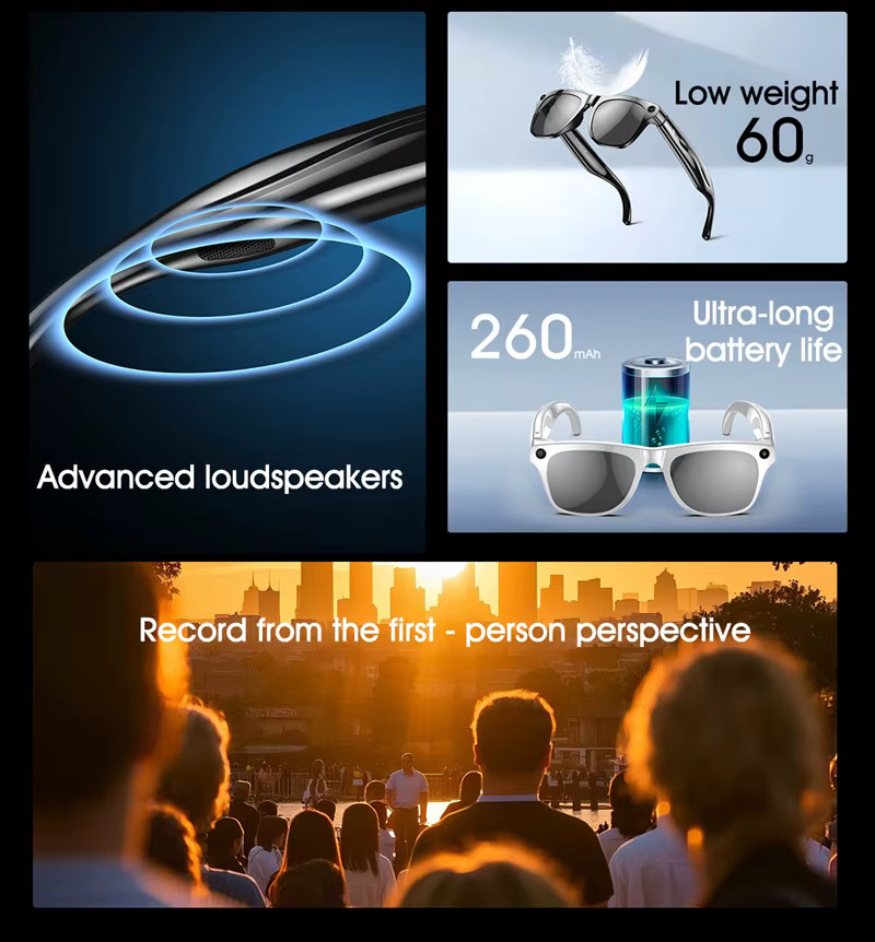DIXSG 4K HD KI-Smart-Brille in Schwarz mit 800W Pixel Kamera, Bluetooth für Anrufe, Sprachassistent und Musikplayer inklusive intelligenter Übersetzungsfunktion - Bild 5