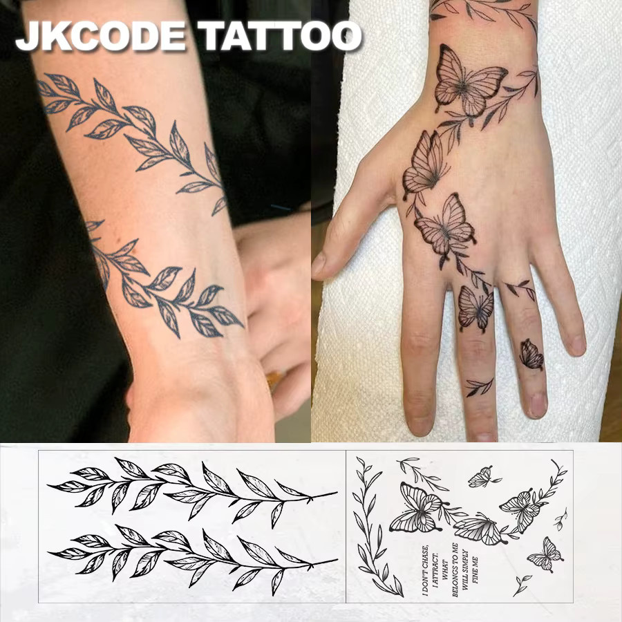 JKCODE TATTOO Semipermanente Tätowierungen, Schmetterlinge und Blätter, 2er-Pack, Unisex - Bild 2