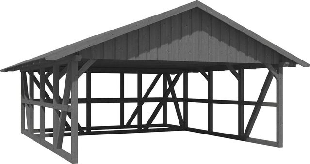 Skan Holz Carport Schwarzwald aus Fichtenholz mit Dachschalung und Abstellraum in Grau, B: 772 cm, T: 684 cm - Bild 1