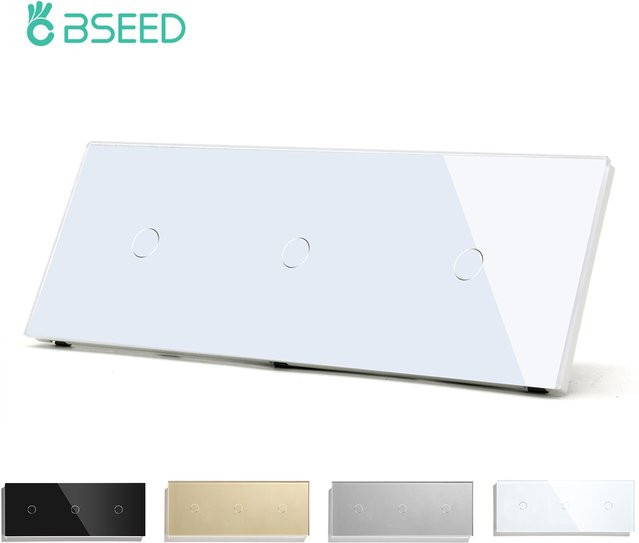 Bseed Wand-Touch-Lichtschalter, 3-Gang, 1-Wege, Kristallglas-Panel, Schwarz - Bild 1