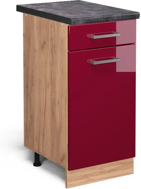 Vicco Küchenunterschrank R-Line in Bordeaux Hochglanz und Goldkraft Eiche mit Anthrazit, B/T/H: 40 x 60 x 81,6 cm - Bild 1