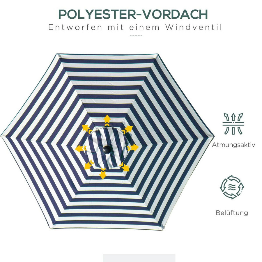 Outsunny Sonnenschirm aus Metall und Polyester in Blau und Weiß, Höhe: 230 cm, Durchmesser: 216 cm - Bild 2