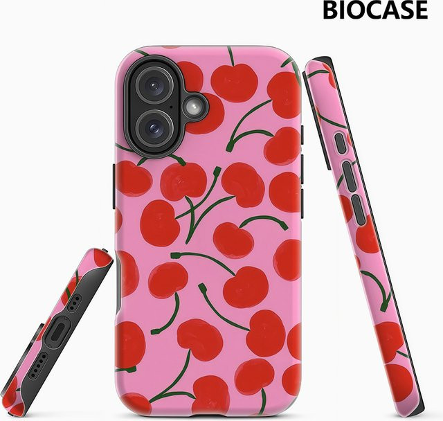 Pink Cherry Handyhülle für iPhone 17 16 15 14 13 12 Pro Max Plus mit doppelschichtiger Rückseite in Pink - Bild 1
