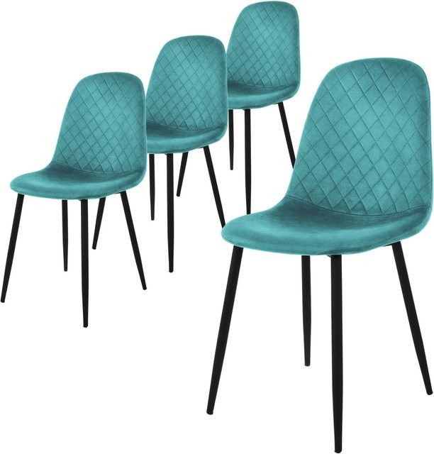 ML-Design Esszimmerstuhl 4er Set in Petrol mit Samtbezug und Rautenmuster - Bild 2