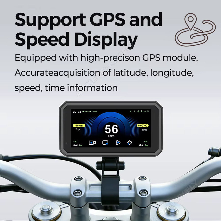 MEKEDE Motorrad Smart Display mit kabellosem CarPlay und Android Auto, 2K Dashcam mit Front- und Rückkamera, IP7 wasserdicht, GPS-Navigation und Bluetooth, Schwarz - Bild 5