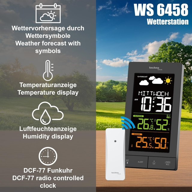 Technoline WS 6458 Funk-Wetterstation mit Wettervorhersage, Innen- und Außentemperatur sowie Luftfeuchtigkeit - Bild 3