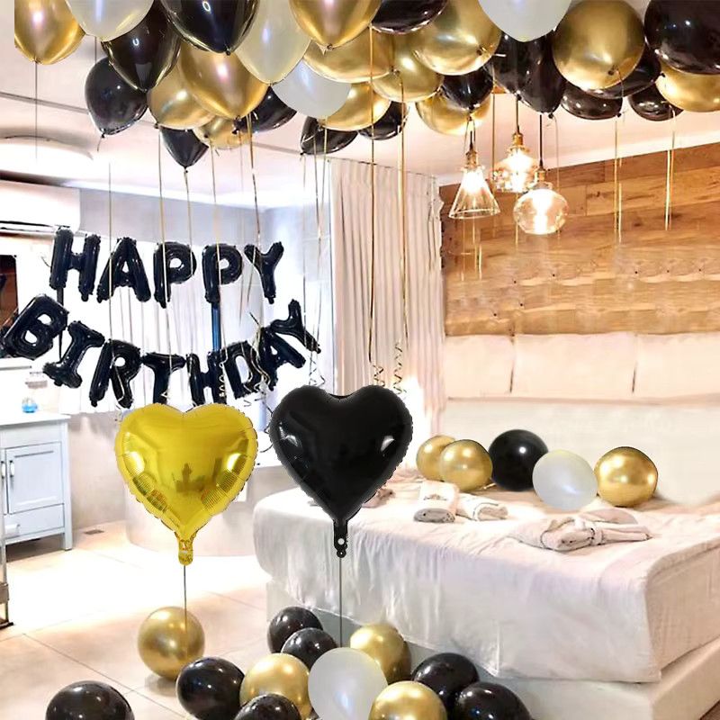 LQVYI Ballon-Set für Geburtstag und Baby Shower in Schwarz und Gold mit Herz- und Briefmotiven - Bild 2