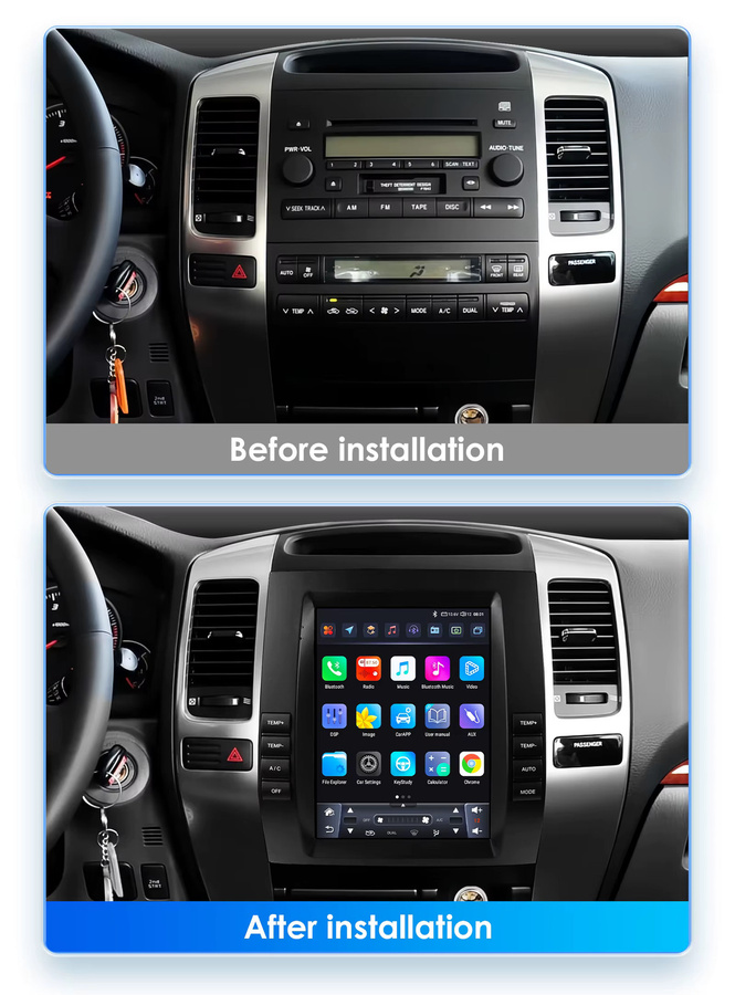 OSSURET Autoradio-Multimedia-Player für Toyota Land Cruiser Prado 120 und Lexus GX470 (2002–2009) mit 9,7 Zoll Display, GPS, 4G, Android Auto und CarPlay in Schwarz - Bild 2