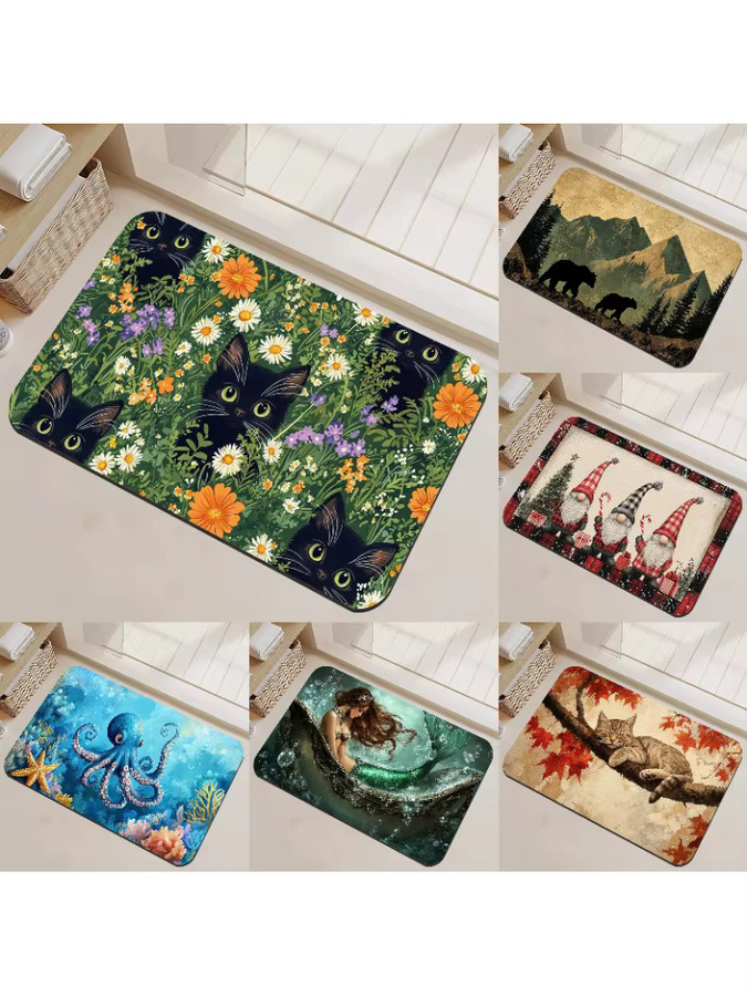 Dekorativer Teppich mit Tier- und Naturmotiven in Schwarz und Multicolour für Wohnzimmer, Schlafzimmer oder Badezimmer - Bild 3