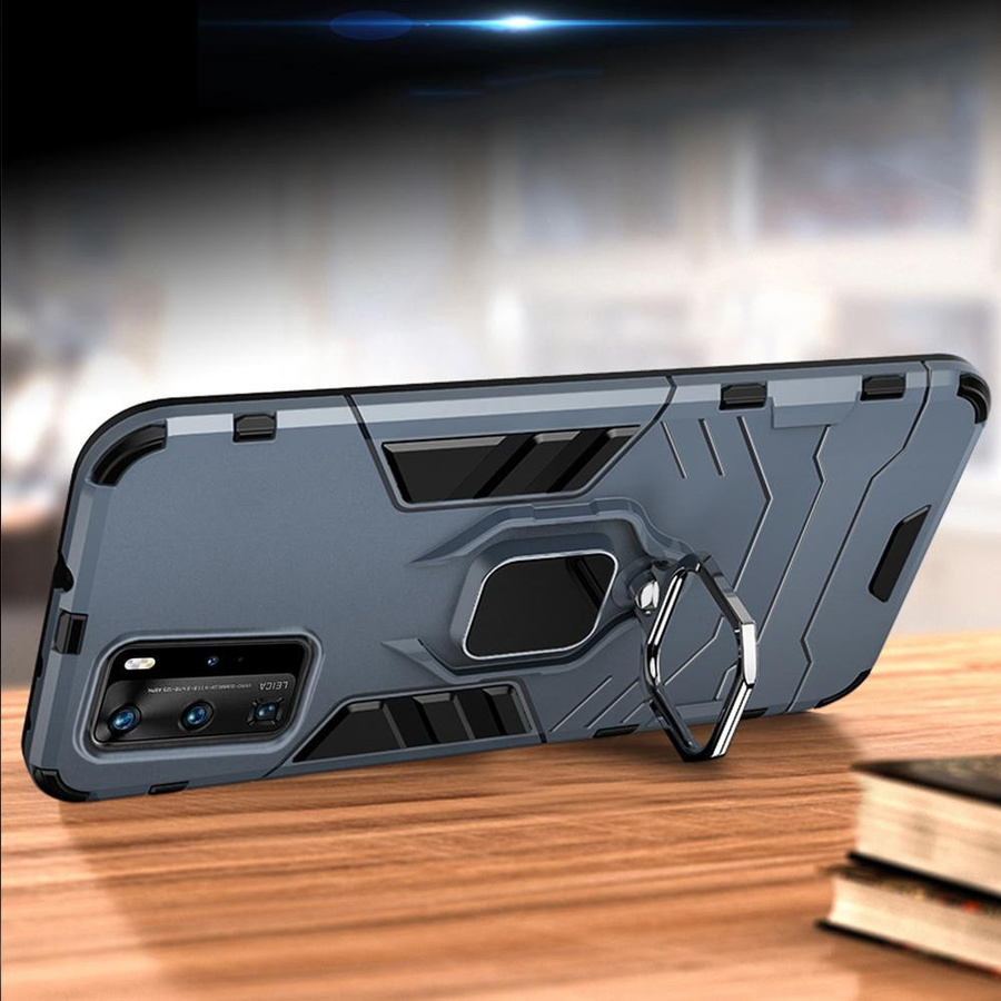Huawei P40 Pro Plus Armor Handyhülle mit Metallring in Schwarz - Bild 3