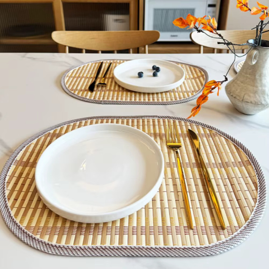 Inyahome Tischsets aus natürlichem Bambus, oval, braun, rutschfest und hitzebeständig - Bild 4