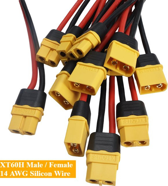 6er Set XT60H Stecker Set mit 14 AWG Silikondraht in Gelb für RC Lipo Batterie und FPV Drone Upgrade - Bild 1