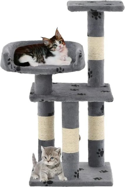 vidaXL Katzen-Kratzbaum mit Sisal-Säulen und integriertem Spielzeug in Grau mit Pfoten-Muster, Höhe: 65 cm - Bild 1