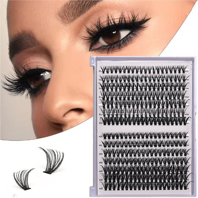 BLL.cf Cluster-Wimpern DIY-Verlängerungsset, 280 Stück, Schwarz, 9–15 mm - Bild 1