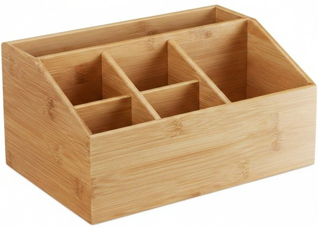 Relaxdays Tischorganizer aus Bambus in Natur mit 6 Fächern, B/T/H: 28 x 14 x 19,5 cm - Bild 1