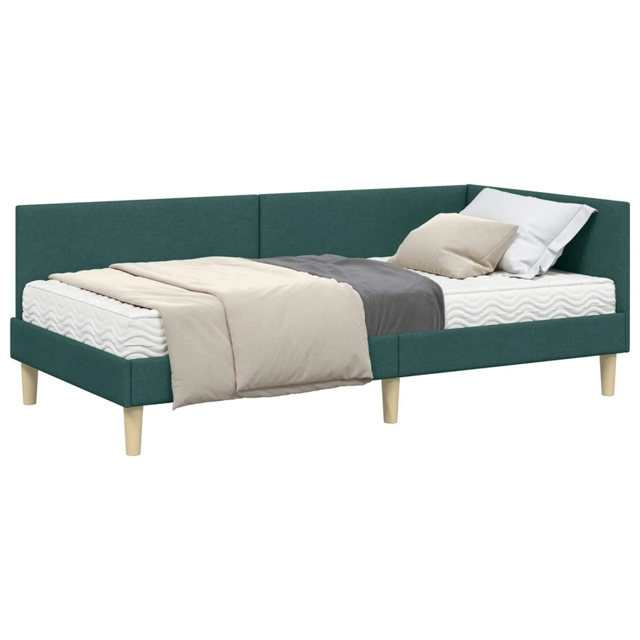 vidaXL Eckbettgestell mit Matratze 2-teiliges Set in Dunkelgrün aus Stoff und Sperrholz, Breite: 80 cm, Länge: 200 cm - Bild 2