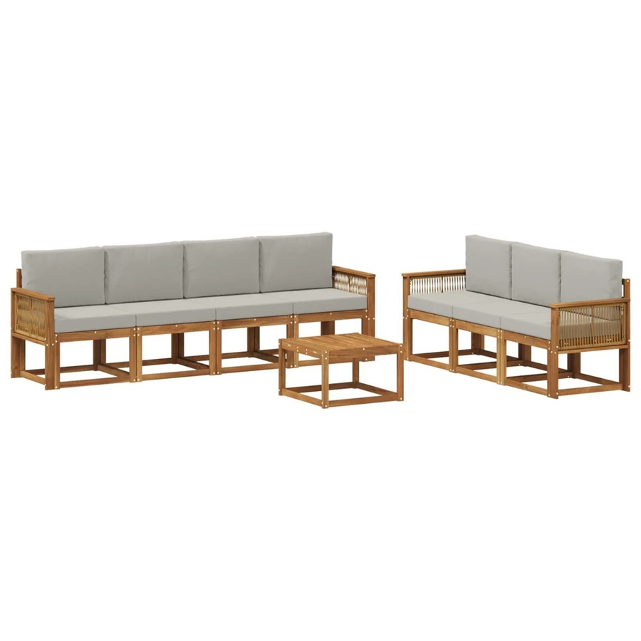 vidaXL Outdoor-Sofagarnitur 8-teilig aus Akazienholz und Polyester in Natur und Hellgrau - Bild 2