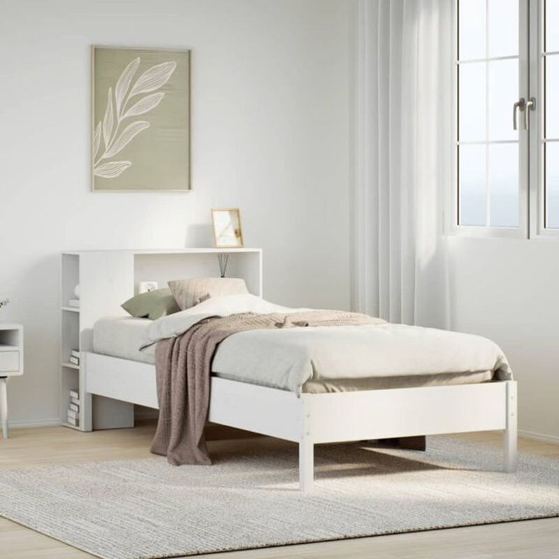 Massivholzbett Vidaxl aus Kiefer mit Regal in Weiß, B/T/H: 75 x 190 cm - Bild 1