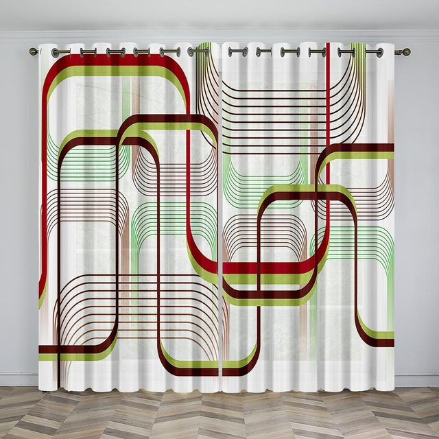 Digital bedruckter Vorhang Set aus Polyester mit Grafikprint, halbtransparent, Mehrfarbig, 2 Stück, B: 50 cm, H: 130 cm - Bild 1