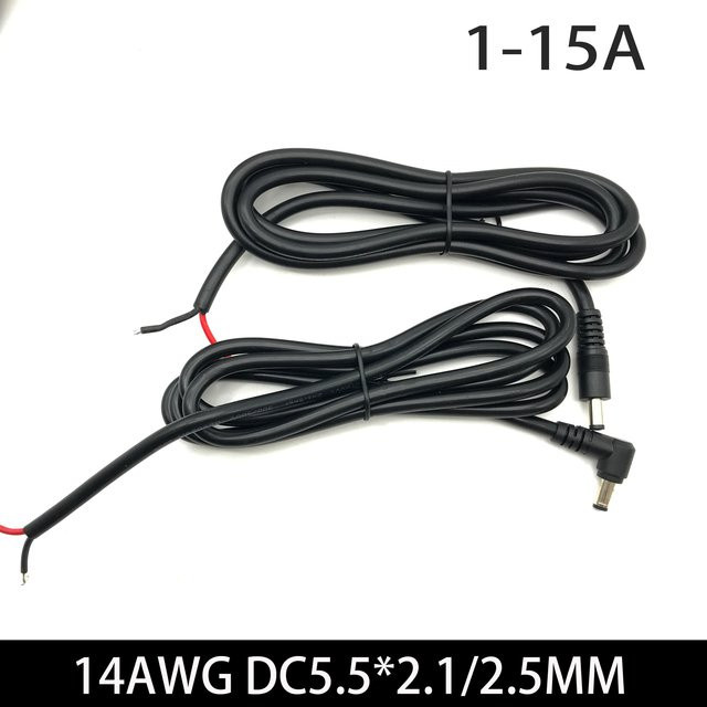HTXKJIC DC 90-Grad-Winkel Verlängerungskabel mit Barrel-Stecker 5,5x2,1mm und 5,5x2,5mm, 14AWG Kupfer, 15A, 12V-24V, 180W, Schwarz - Bild 1