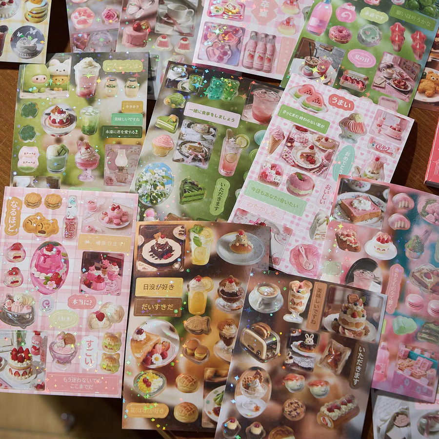 Kawaii Japanische Retro-Küche Sweet Treat Stickerbuch für Scrapbooking und DIY Junk Journal, Pink und Multicolour - Bild 2