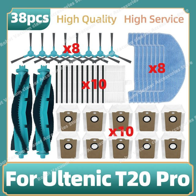 OSSIEAO Ersatzteil-Set kompatibel für Ultenic T20 Pro mit Hauptbürste, HEPA-Filter, Mopp-Tuch und Staubbeuteln - Bild 1