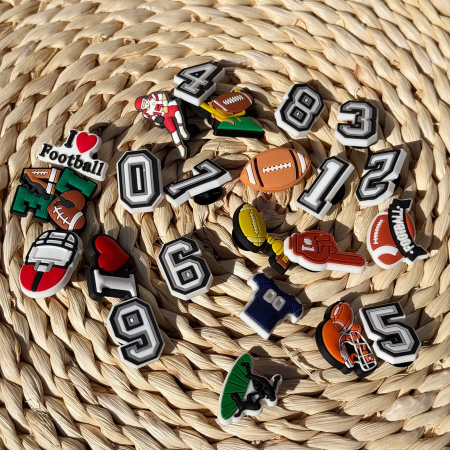 Schuhe Charms Kinder, Cartoon Sport Rugby Fußball Nummer, PVC - Bild 2