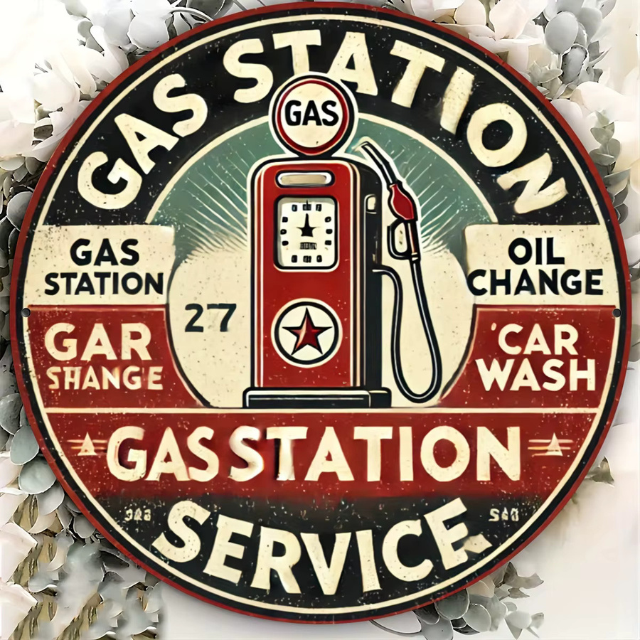 Potdemiel Vintage Gas Station Aluminium-Wandkunst Retro Gaspumpenschild, Mehrfarbig, B/H: 50,8 x 50,8 cm - Bild 3