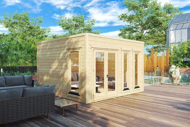 Modernes Gartenhaus Olivia mit Flachdach aus Holz B/T: 4 x 4 m - Bild 1