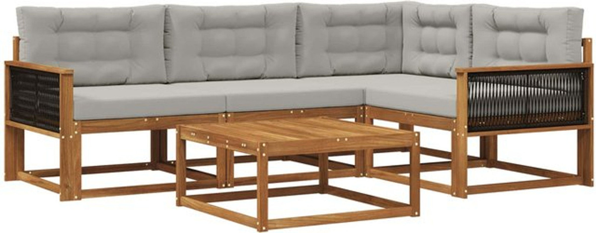 Modernes 5-teiliges Outdoor-Sofagarnitur Loungemöbel Set aus Akazie mit Kissen in Natur und Grau von vidaXL - Bild 1