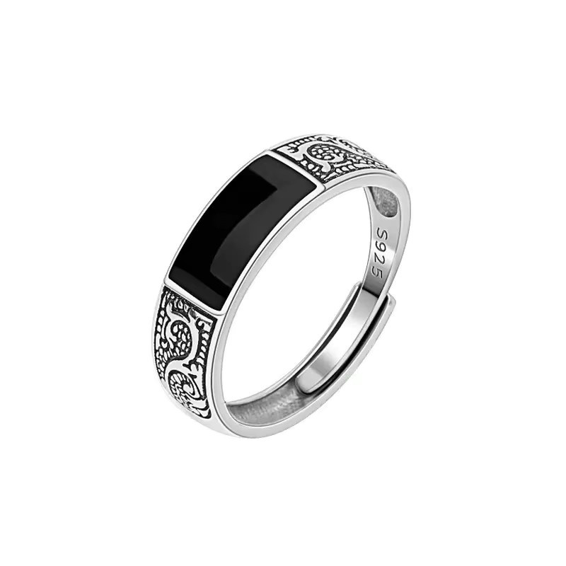BFCLUB Ring 925 Silber, schwarzer Stein, Unisex - Bild 4