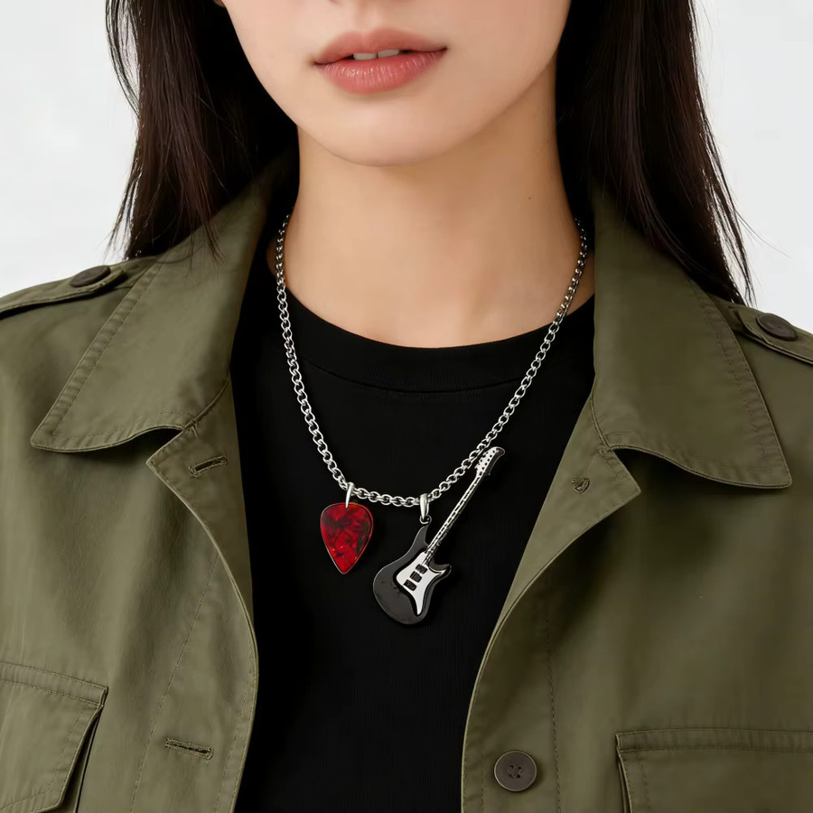 Halskette Gitarrenanhänger, Titan, Silber, Unisex, Vintage - Bild 3