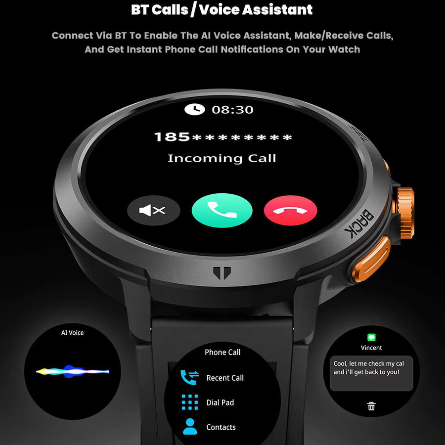 LEADOYS Smartwatch, Kunststoff, Silikon, Schwarz, Herren - Bild 2