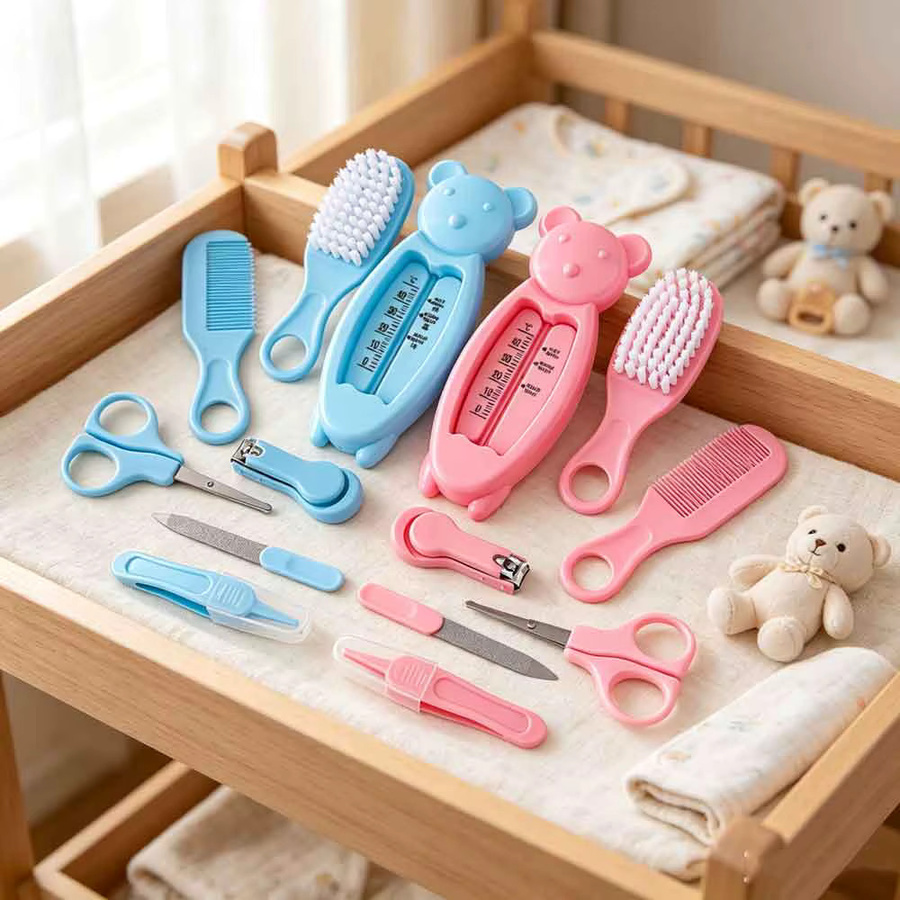 vvocci 7-teiliges Baby-Pflegeset in Blau mit Nagelknipser und Wassertemperaturmesser für Kinder - Bild 2