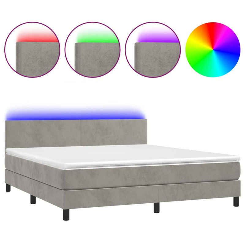 Vidaxl Boxspringbett Kontinentalbett mit Matratze und LED in Grau aus Samt, B/T/H: 180 x 200 cm - Bild 3