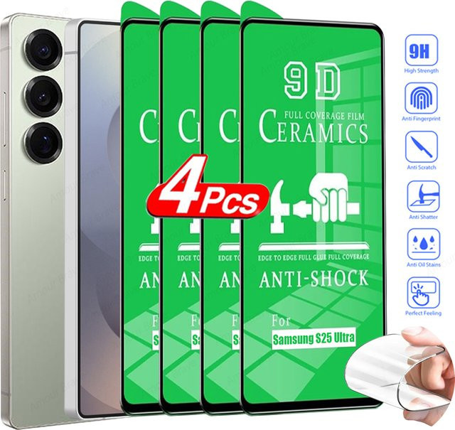 4er-Pack Transparente Keramik-Displayschutzfolie für Samsung Galaxy S25 S24 S23 S22 S21 S20 Ultra Plus FE - Bild 1