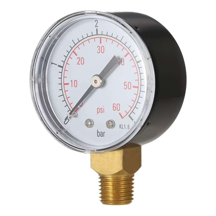 VBESTLIFE Hydraulikmanometer Messgerät für Poolfilter mit 1/4 Zoll NPT-Gewinde, Messbereich 0-60 psi / 0-4 bar und 0-15 psi / 0-1 bar - Bild 1