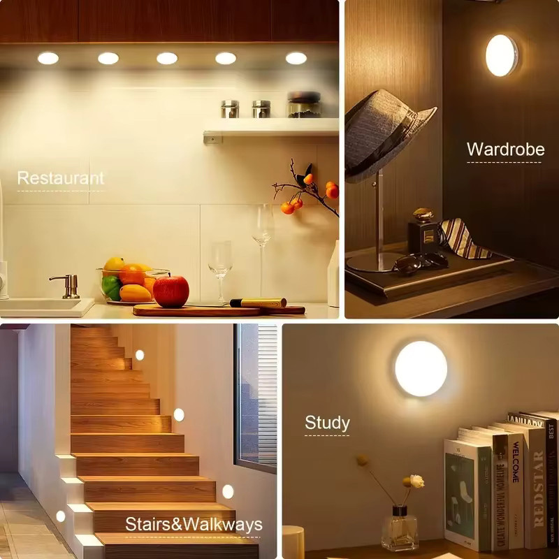 XIWANGFIRE LED Nachtlicht mit Bewegungssensor, USB aufladbare Sensorleuchte in Weiß für Schlafzimmer, Treppen, Flur und Schrank, warmweißes Licht - Bild 5